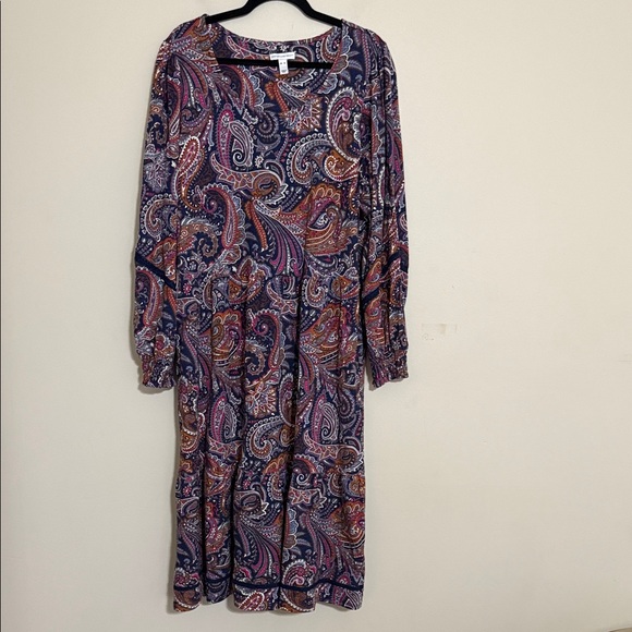 Canon Multicolor Paisley Long Sleeve Dress women XL festival casual linen boho - Picture 2 of 9